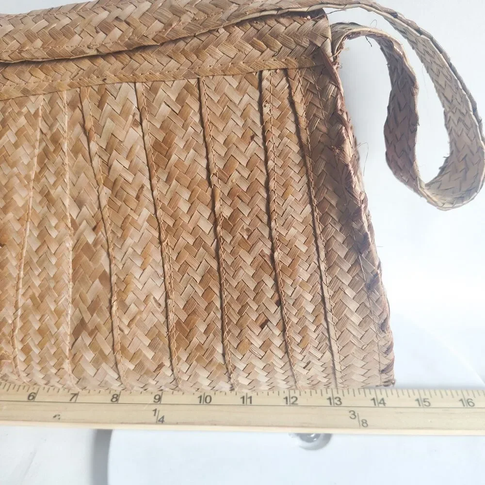 Boho Vintage Bag Floral Red Tan Straw Woven Natural Seashells‎ Shoulder Summer